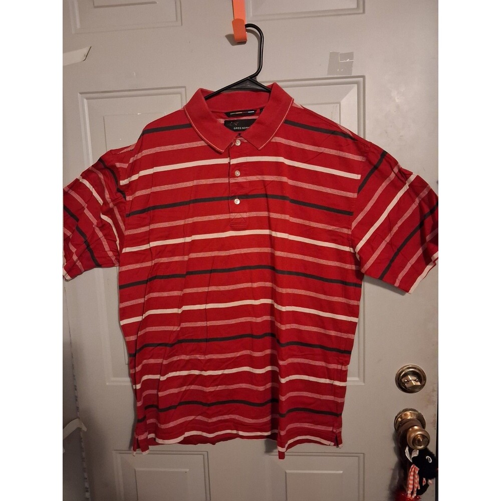 Greg Norman Men's Large Red Striped Golf Polo 6012 Mercerized Cotton 100